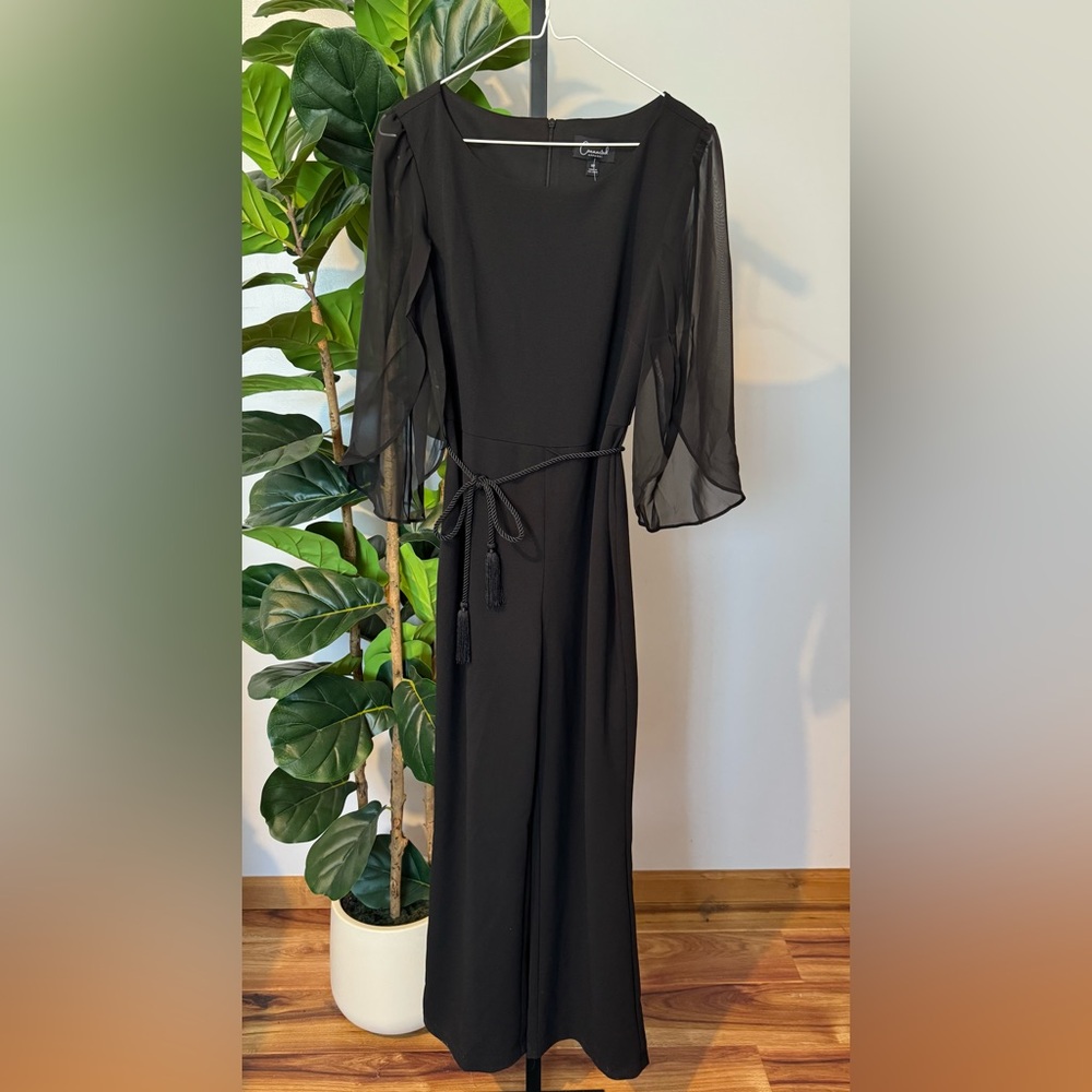 connected apparel Black Sheer-Sleeve Jumpsuit